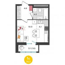 Студии в ЖК Орсо дом на Елькина 14, 26.50 м²
