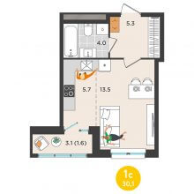 Студии в ЖК Орсо дом на Елькина 14, 30.10 м²