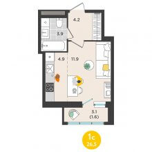 Студии в ЖК Орсо дом на Елькина 14, 26.50 м²