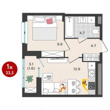 1-комн. квартира в ЖК Орсо дом на Елькина 14, 33.50 м²