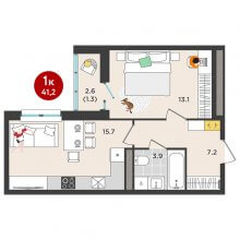 1-комн. квартира в ЖК Орсо дом на Елькина 14, 41.20 м²