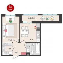 1-комн. квартира в ЖК Орсо дом на Елькина 14, 40.60 м²