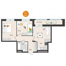 2-комн. квартира в ЖК Орсо дом на Елькина 14, 54.80 м²