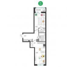 2-комн. евро квартира в ЖК Орсо дом на Елькина 14, 51.50 м²
