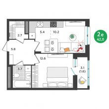 2-комн. евро квартира в ЖК Орсо дом на Елькина 14, 42.00 м²