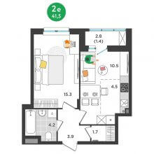 2-комн. евро квартира в ЖК Орсо дом на Елькина 14, 41.50 м²