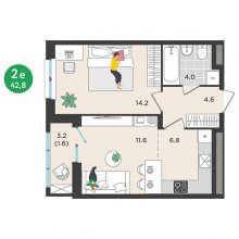 2-комн. евро квартира в ЖК Орсо дом на Елькина 14, 42.80 м²