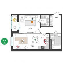 2-комн. евро квартира в ЖК Орсо дом на Елькина 14, 52.90 м²