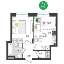 2-комн. евро квартира в ЖК Орсо дом на Елькина 14, 37.00 м²