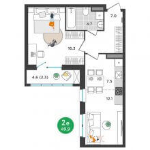 2-комн. евро квартира в ЖК Орсо дом на Елькина 14, 49.90 м²