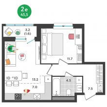 2-комн. евро квартира в ЖК Орсо дом на Елькина 14, 45.50 м²