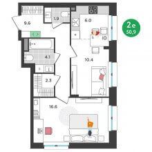 2-комн. евро квартира в ЖК Орсо дом на Елькина 14, 50.90 м²