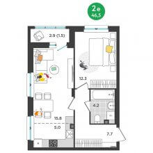2-комн. евро квартира в ЖК Орсо дом на Елькина 14, 46.50 м²