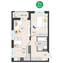 2-комн. евро квартира в ЖК Орсо дом на Елькина 14, 46.00 м²