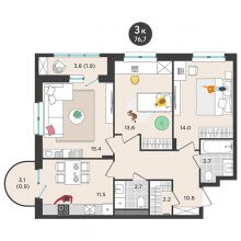 3-комн. квартира в ЖК Орсо дом на Елькина 14, 76.70 м²